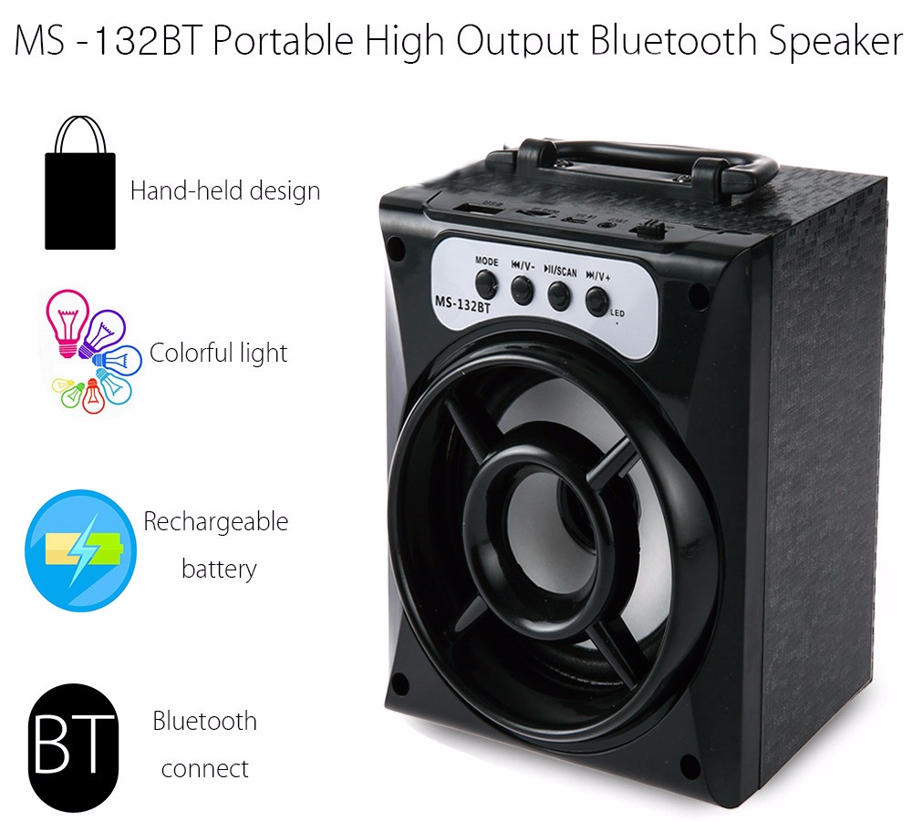 MS - 132BT Large Output Wireless Bluetooth Square Speaker Support AUX TF Input FM Radio