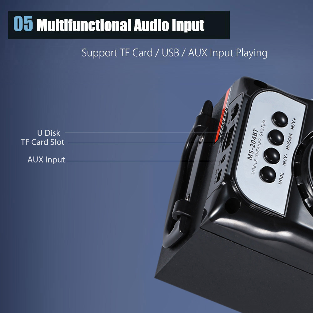MS - 204BT Portable High Power Output Multimedia FM Radio Wireless Bluetooth Speaker